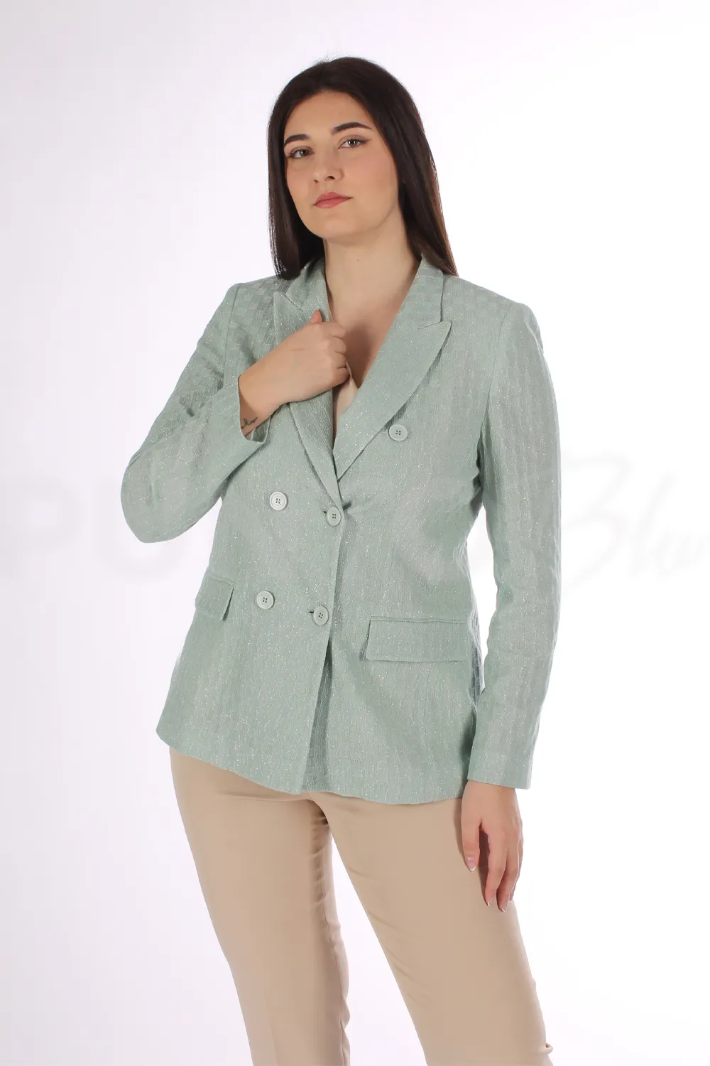 SEVENTY | GIACCA DOPPIOPETTO IN MAGLIA LUREX  - Punto Blu